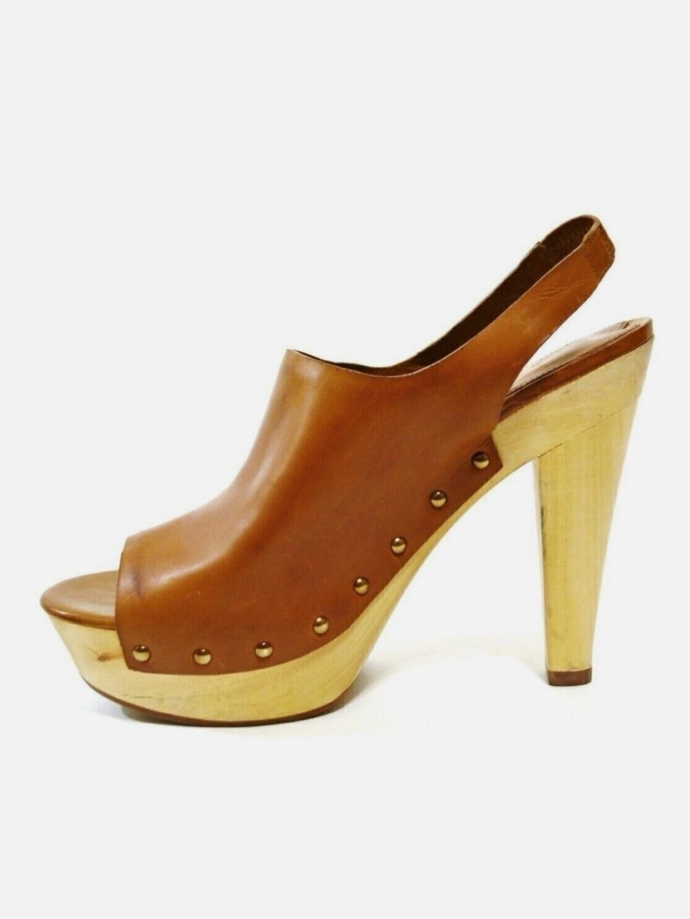 Via Spiga Astro Studded Slingback Platform Heels Clogs Carmel Brown Leather Sz 8 - Picture 2 of 13